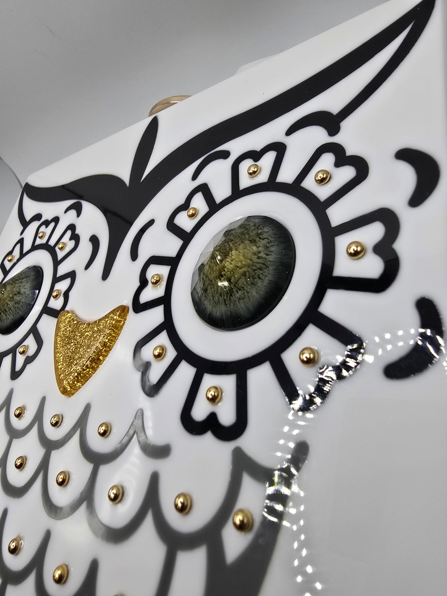 Rara Avis by Iris Apfel Bold White and Black Owl Clutch, Resin
