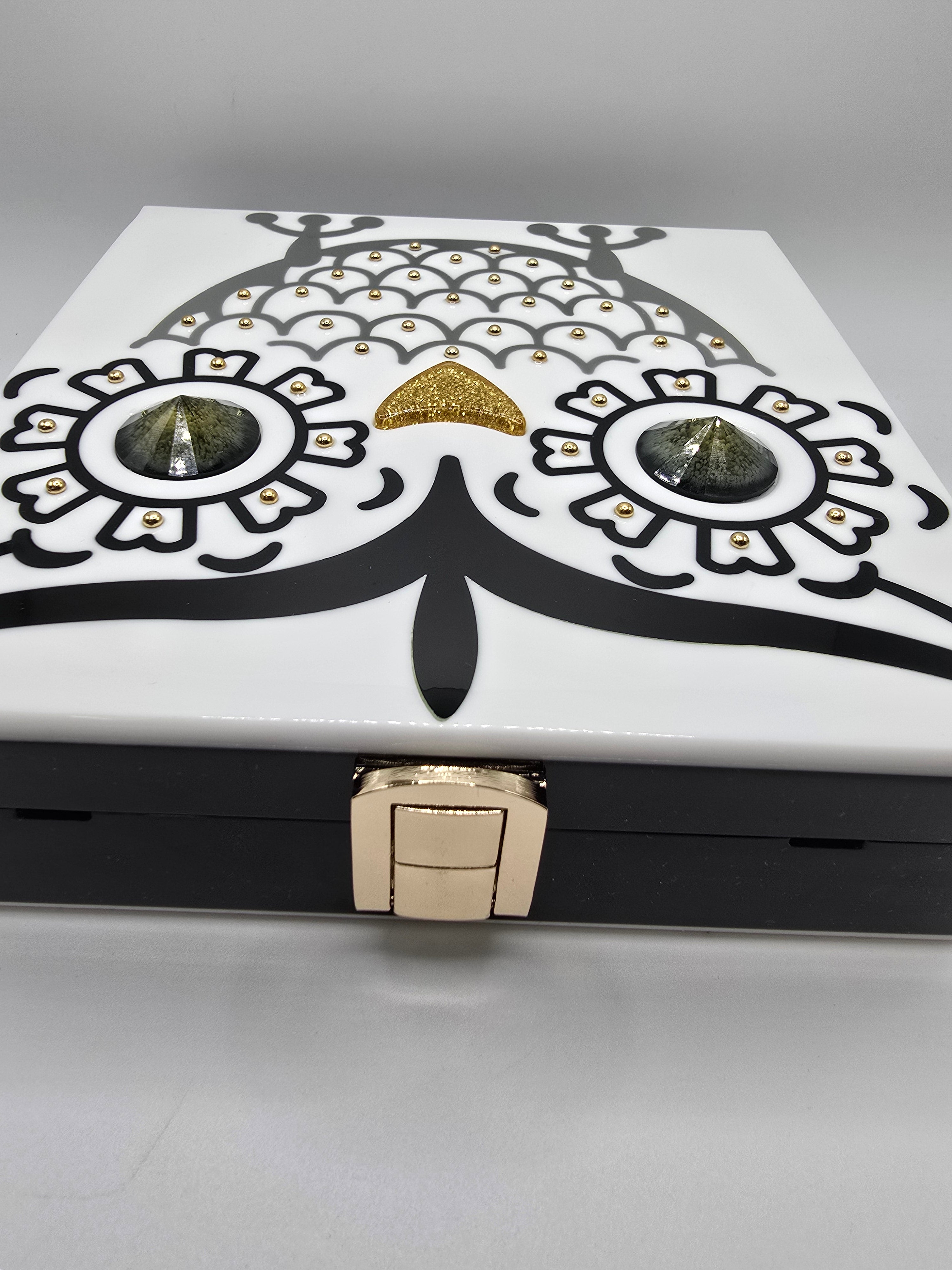 Rara Avis by Iris Apfel Bold White and Black Owl Clutch, Resin