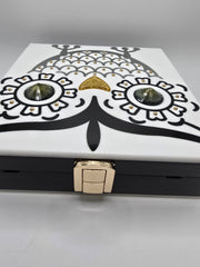 Rara Avis by Iris Apfel Bold White and Black Owl Clutch, Resin