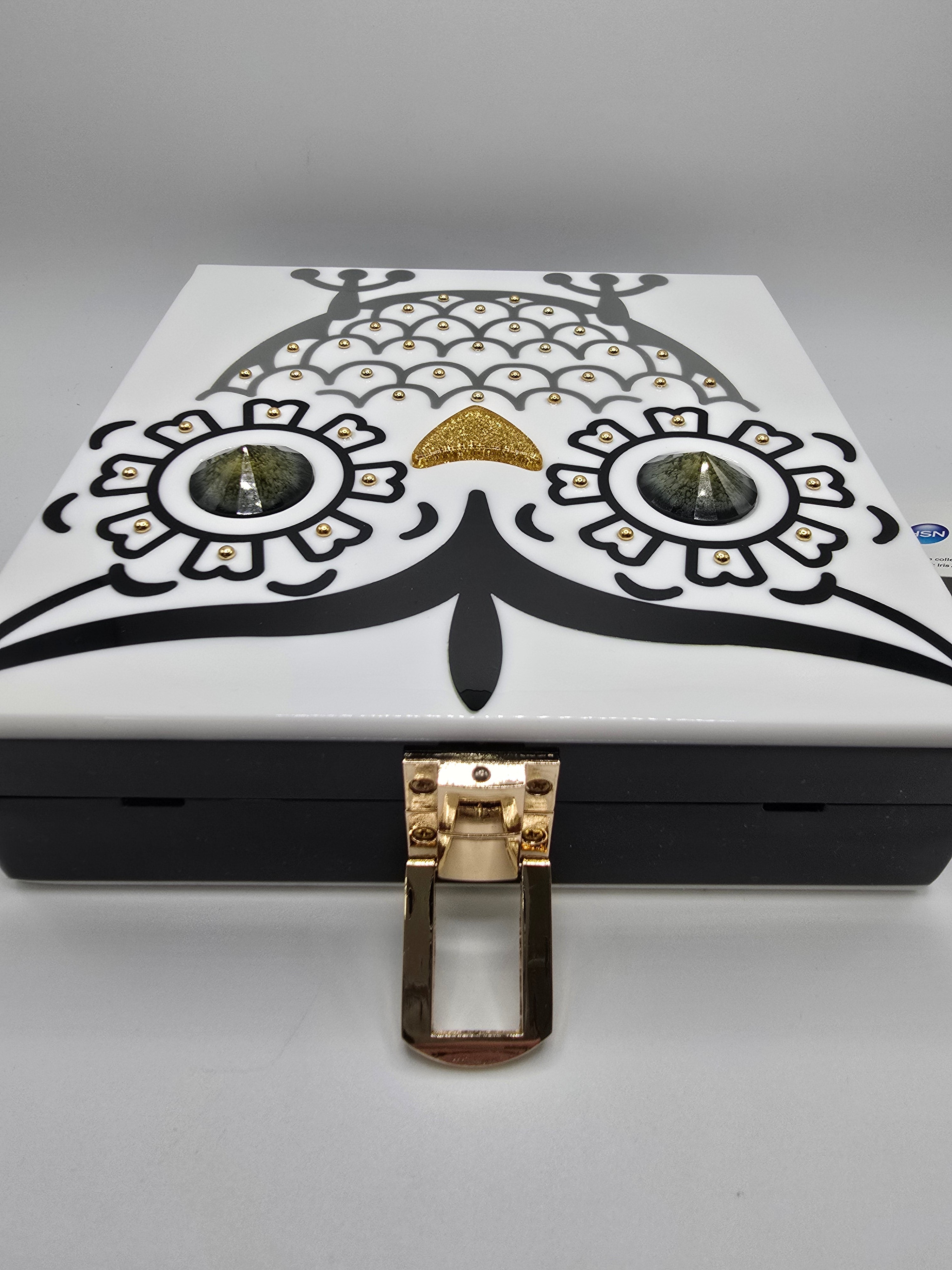 Rara Avis by Iris Apfel Bold White and Black Owl Clutch, Resin