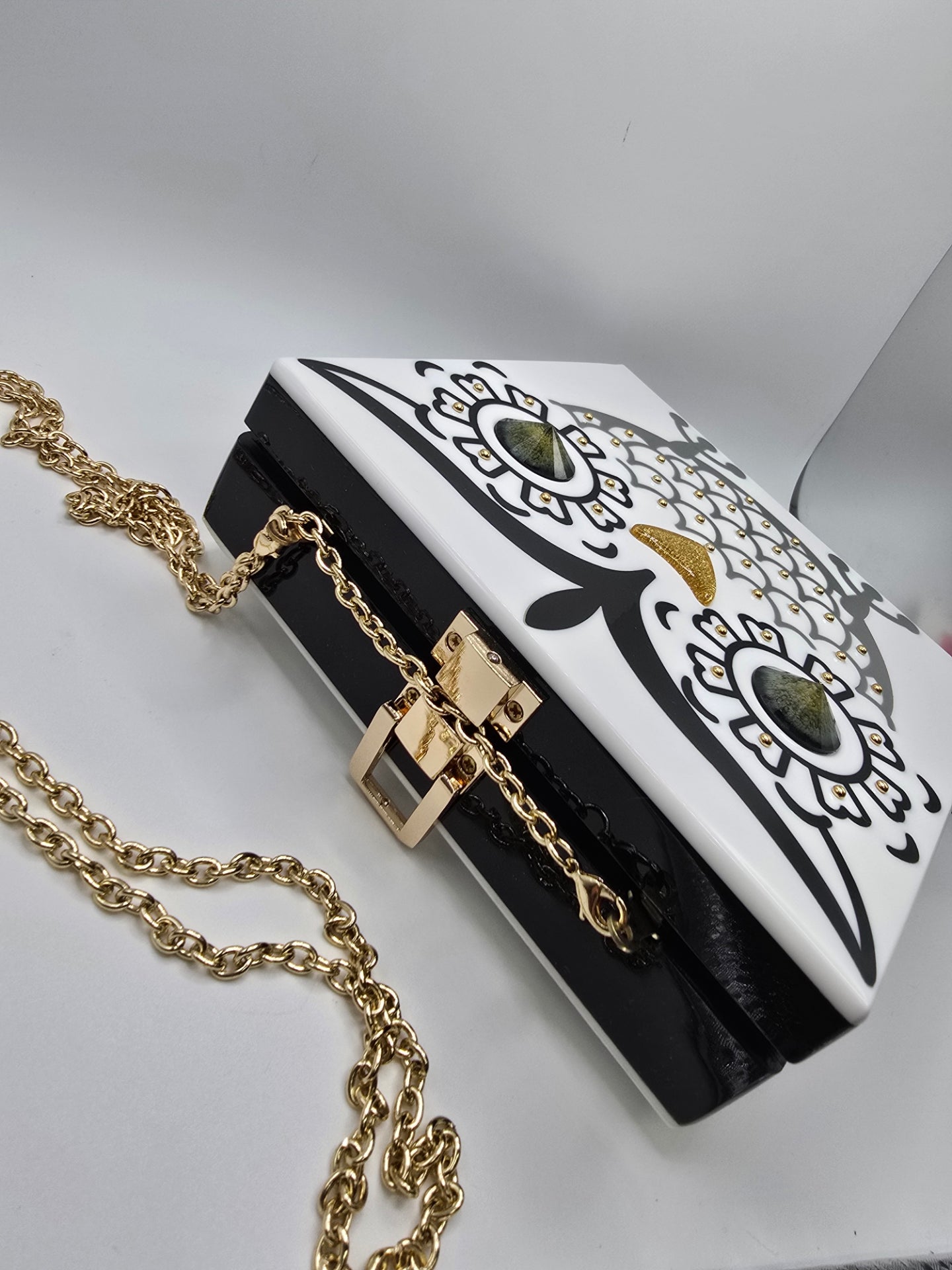 Rara Avis by Iris Apfel Bold White and Black Owl Clutch, Resin