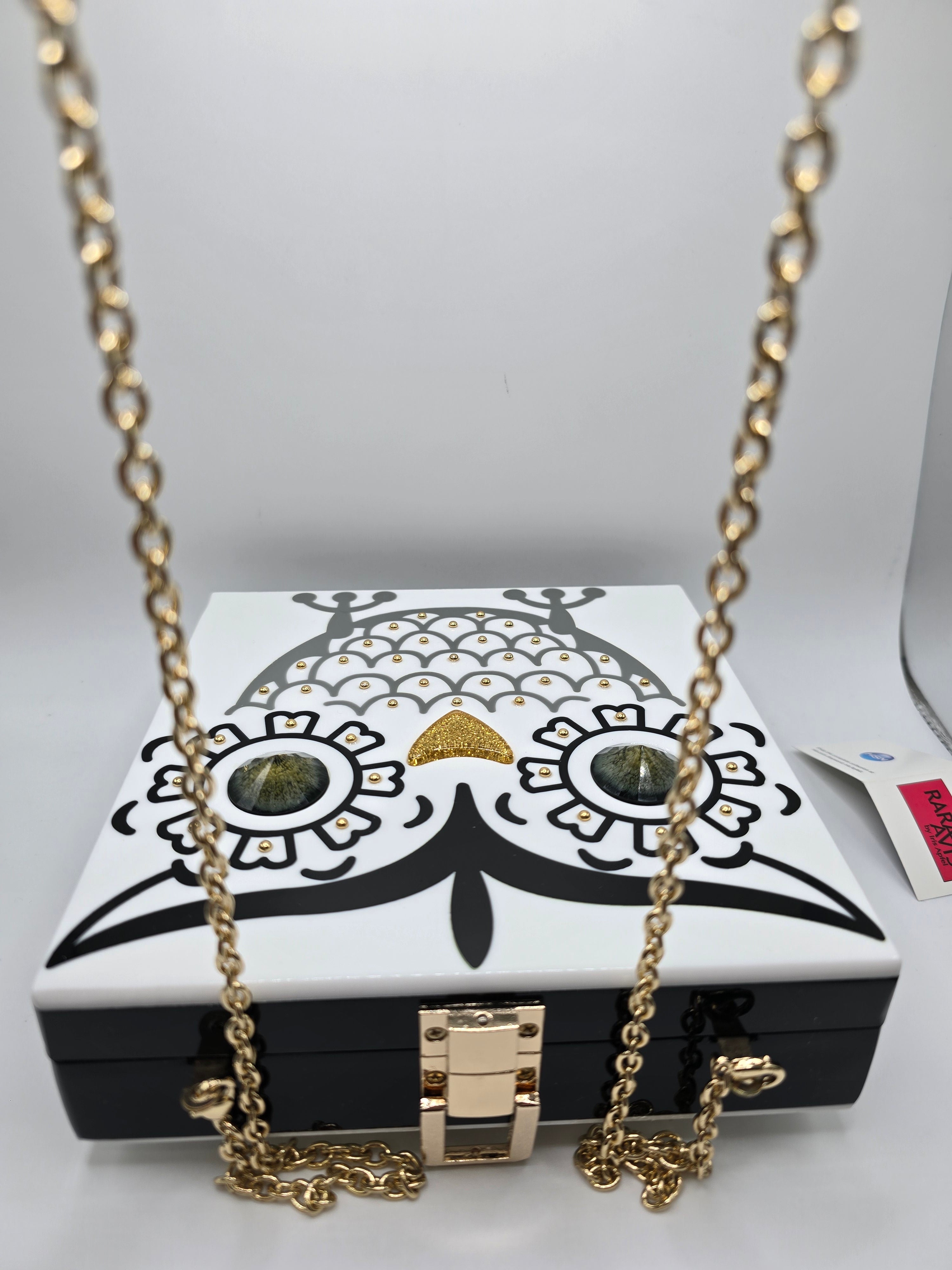 Rara Avis by Iris Apfel Bold White and Black Owl Clutch, Resin