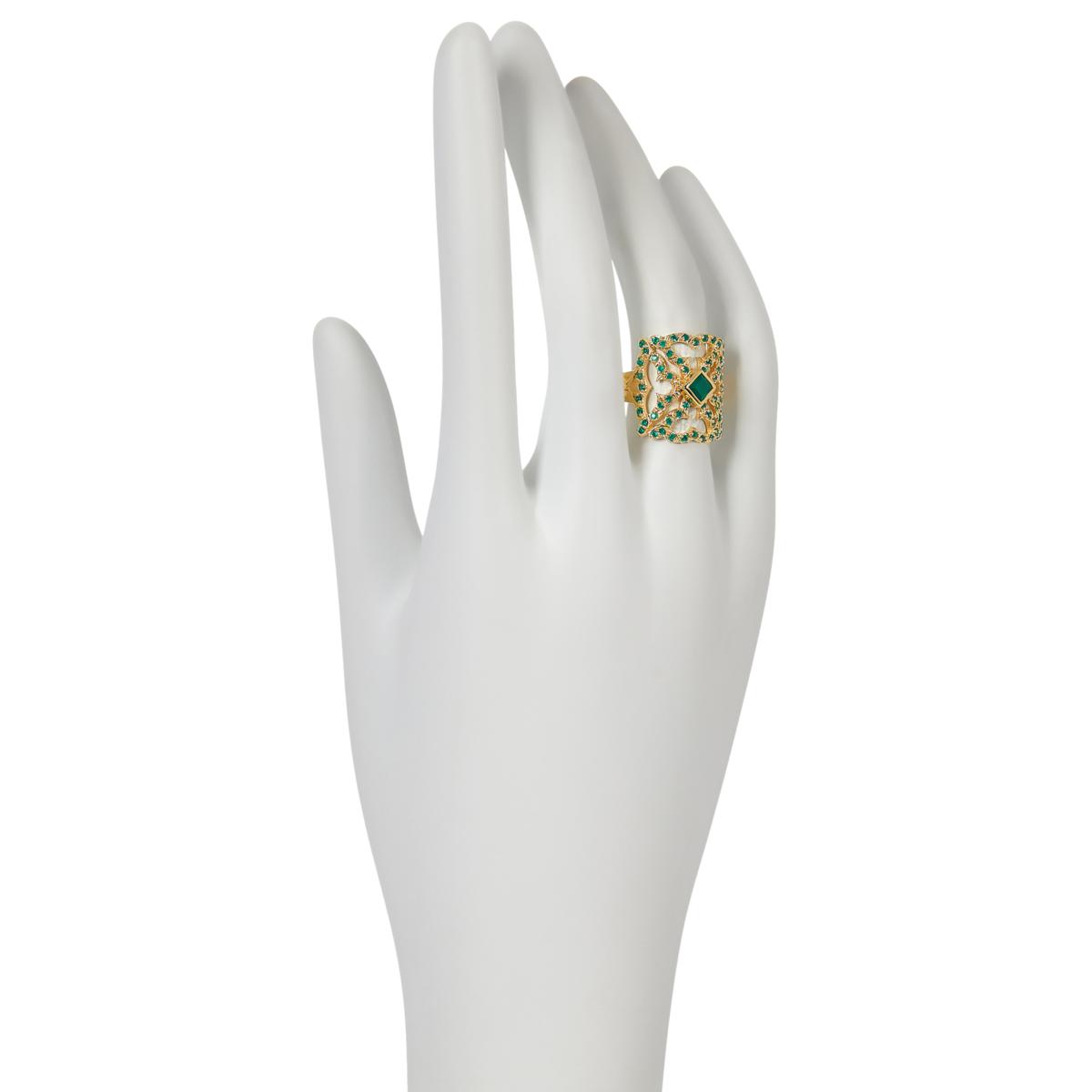 Rarities GoldPlated Sterling Silver Green Chalcedony Tattoo Ring