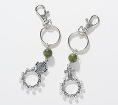Connemara Marble Set of 2 Rosary Keychains,  5"L