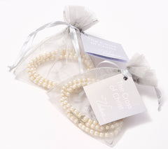 Faithful Heart S/2 Faux Pearl Goldtone Bracelet with Cross - Valerie, 7-1/4"
