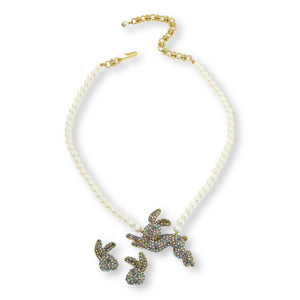 Heidi Daus "Bunny Hop" Crystal Necklace and Earring Set, Pierced White