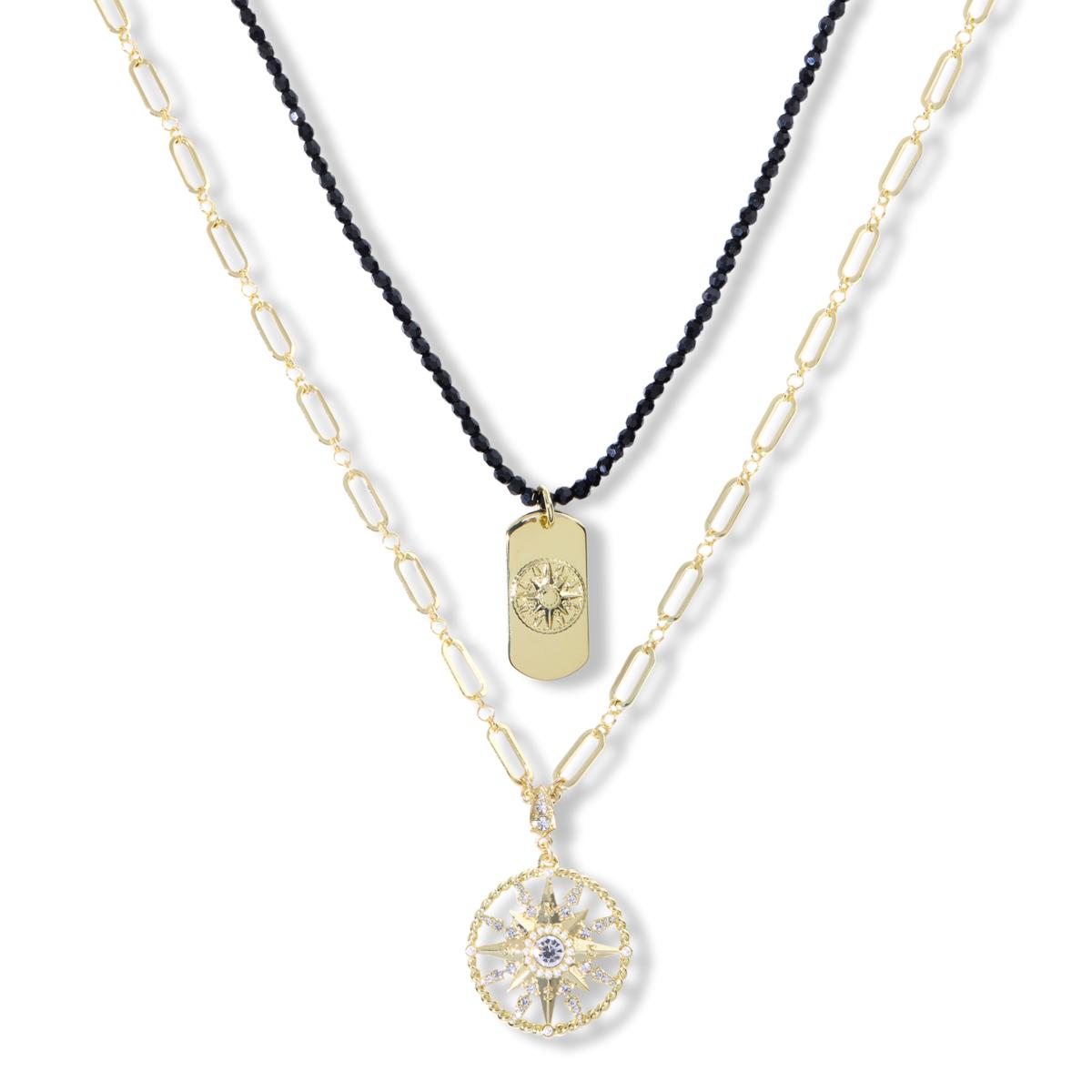 Heidi Daus Compass & Dog Tag 2-Piece Chain & Beaded Necklace Set – Black