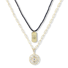 Heidi Daus Compass & Dog Tag 2-Piece Chain & Beaded Necklace Set – Black
