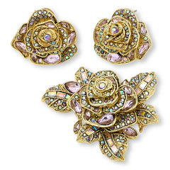 Heidi Daus Showered Flowers Crystal Pin & Earrings Set,  Violet AB