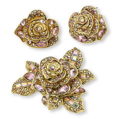 Heidi Daus Showered Flowers Crystal Pin & Earrings Set,  Violet AB