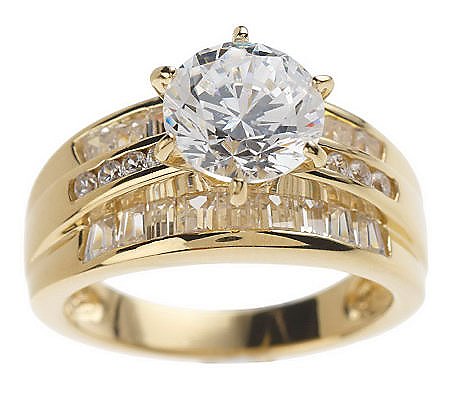 Diamonique Round & Baguette Ring, 14K Yellow Gold-Clad Sterling Silver Size 5