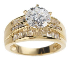 Diamonique Gold-Over Sterling Silver Cubic Zirconia Round & Baguette Ring, Size 6