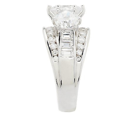 Diamonique Simulated Diamond Round 3-Stone Ring, Platinum Clad SS, Sizes 8