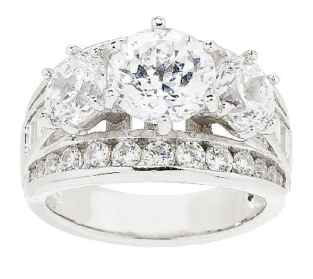 Diamonique Simulated Diamond Round 3-Stone Ring, Platinum Clad SS, Sizes 8