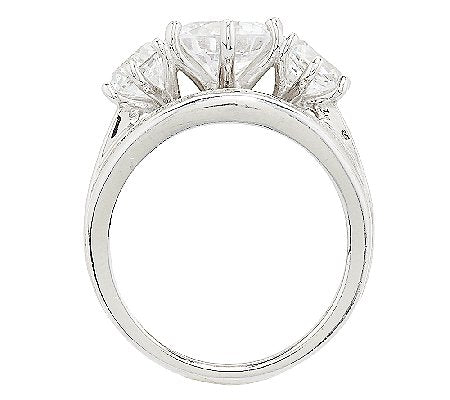 Diamonique Simulated Diamond Round 3-Stone Ring, Platinum Clad SS, Sizes 8