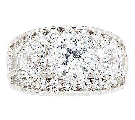 Diamonique Simulated Diamond Round 3-Stone Ring, Platinum Clad SS, Sizes 8