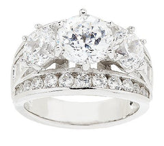 Diamonique Simulated Diamond Round 3-Stone Ring, Platinum Clad SS, Sizes 8