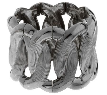 Melania Jewelry Gunmetal Dual Finish Link Design Stretch Bracelet.