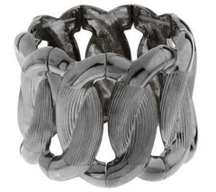 Melania Jewelry Gunmetal Dual Finish Link Design Stretch Bracelet.