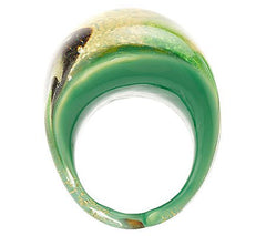Bold Oval Murano Glass Ring w/ Green Colored Splatter Design, Size 9
