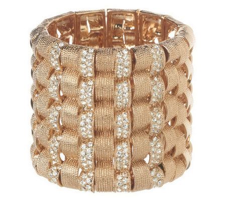 Melania Jewelry Rosetone Woven Design Clear Crystal Stretch Bracelet.