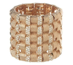 Melania Jewelry Rosetone Woven Design Clear Crystal Stretch Bracelet.