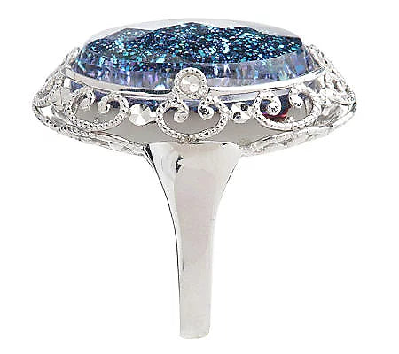 Sterling Drusy & Faceted Crystal Quartz Doublet Ring, Sterling silver , Size 7