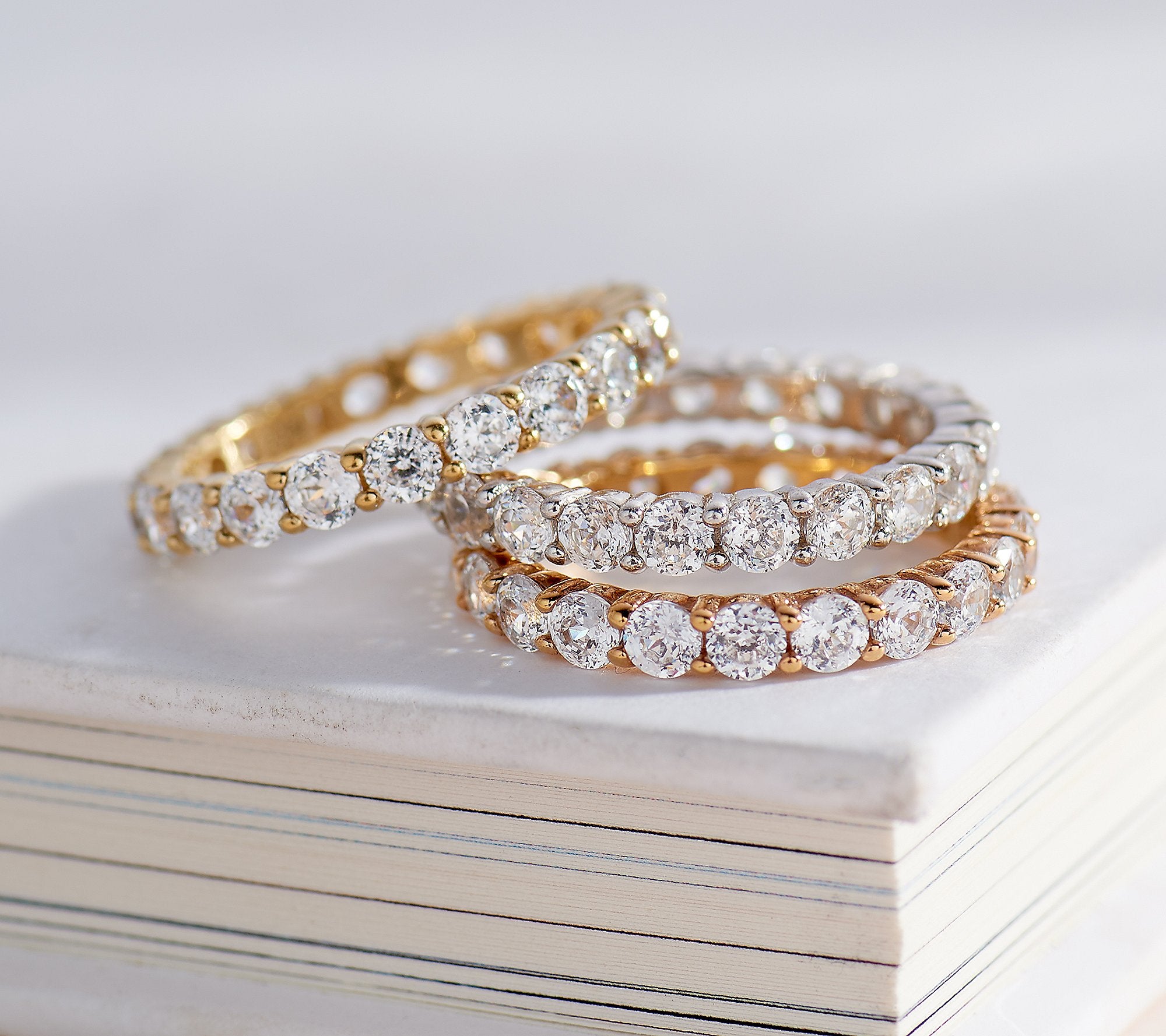 Diamonique 100-Facet Eternity Band Ring, 14K Yellow Clad Sterling Silver Size 10