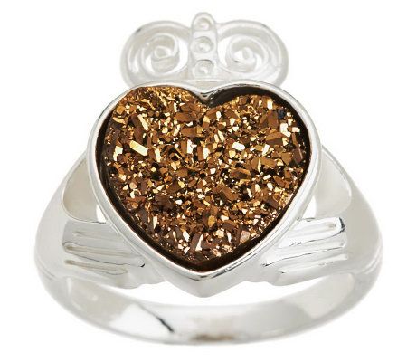 Anillo de cuarzo drusa Claddagh de plata esterlina de JMH Jewellery, talla 8