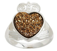 Anillo de cuarzo drusa Claddagh de plata esterlina de JMH Jewellery, talla 8