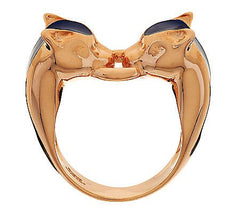 Bronze Panther Head Enamel Ring by Bronzo Italia, Size 5