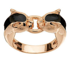 Bronze Panther Head Enamel Ring by Bronzo Italia, Size 5