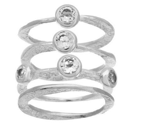 VicenzaSilver Sterling Set of 4 White Topaz Stack Rings, Size 5