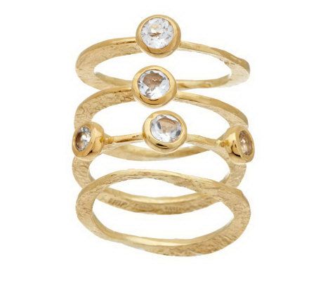 VicenzaSilver Sterling Goldclad Set of 4 White Topaz Stack Rings, Size 5