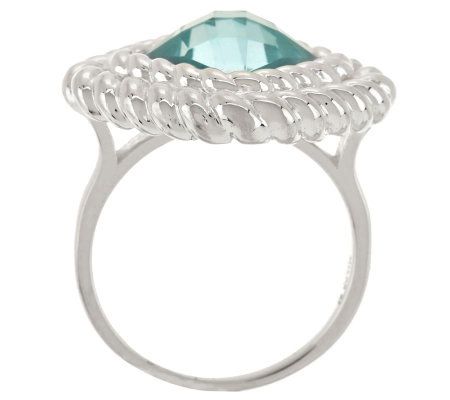 UltraFine Silver Faceted Cushion Cut Blue Topaz Rope Border Ring, Size 6