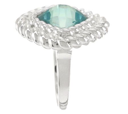 UltraFine Silver Faceted Cushion Cut Blue Topaz Rope Border Ring, Size 6