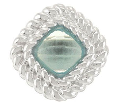 UltraFine Silver Faceted Cushion Cut Blue Topaz Rope Border Ring, Size 6