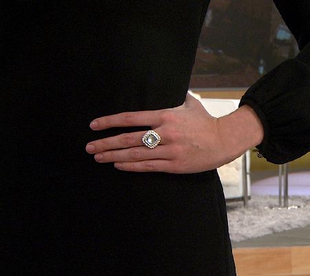 UltraFine Silver Faceted Cushion Cut Blue Topaz Rope Border Ring, Size 6
