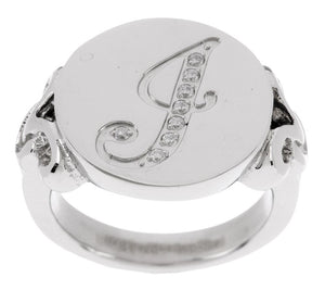 Stainless Steel Crystal " J " Initial Signet Ring – Size 5