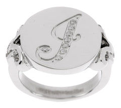 Stainless Steel Crystal " J " Initial Signet Ring – Size 5
