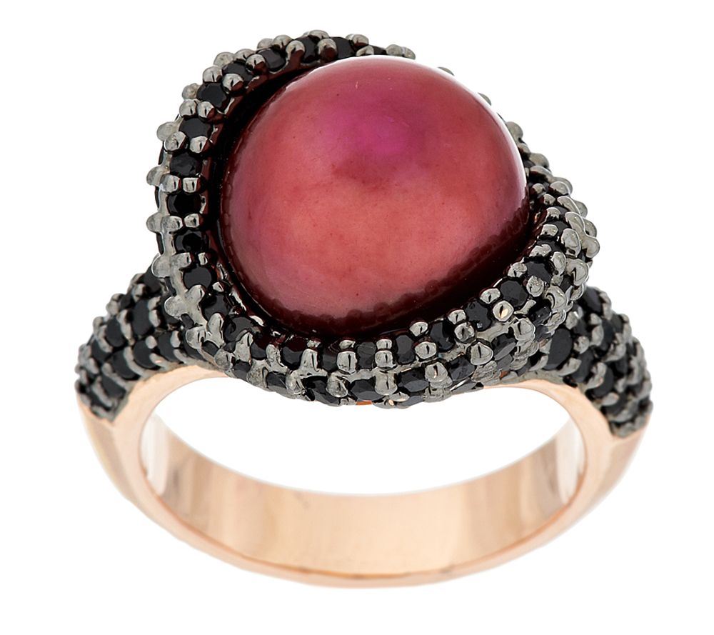Honora Cultured Cherry Red Pearl 11.5mm & 2.00cttw Spinel Ring, Sz 7