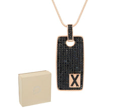 Bronzo Italia 3.50 cttw Black Spinel Rose Initial "X" Tag Necklace, 18"