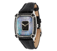 Judith Ripka Stainless Steel Mother-of-Pearl Black Diamonique Monaco Watch,