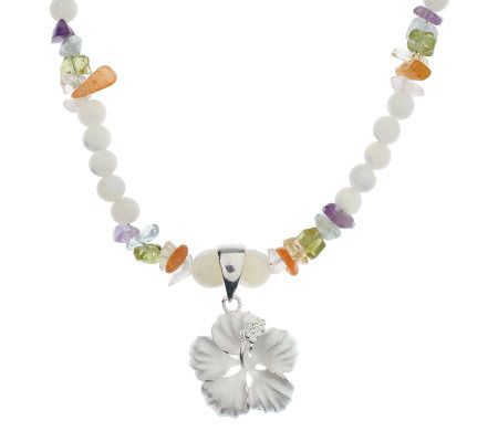 Lee Sands Sterling Silver Hibiscus Flower Beaded Necklace, 17"