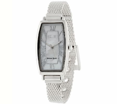 Ecclissi Sterling Silver Mother-of-Pearl Dial  Mesh Strap Watch