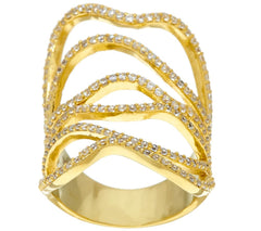 Italian Sterling Silver Goldclad Wide Free-Form Crystal Ring Size 5