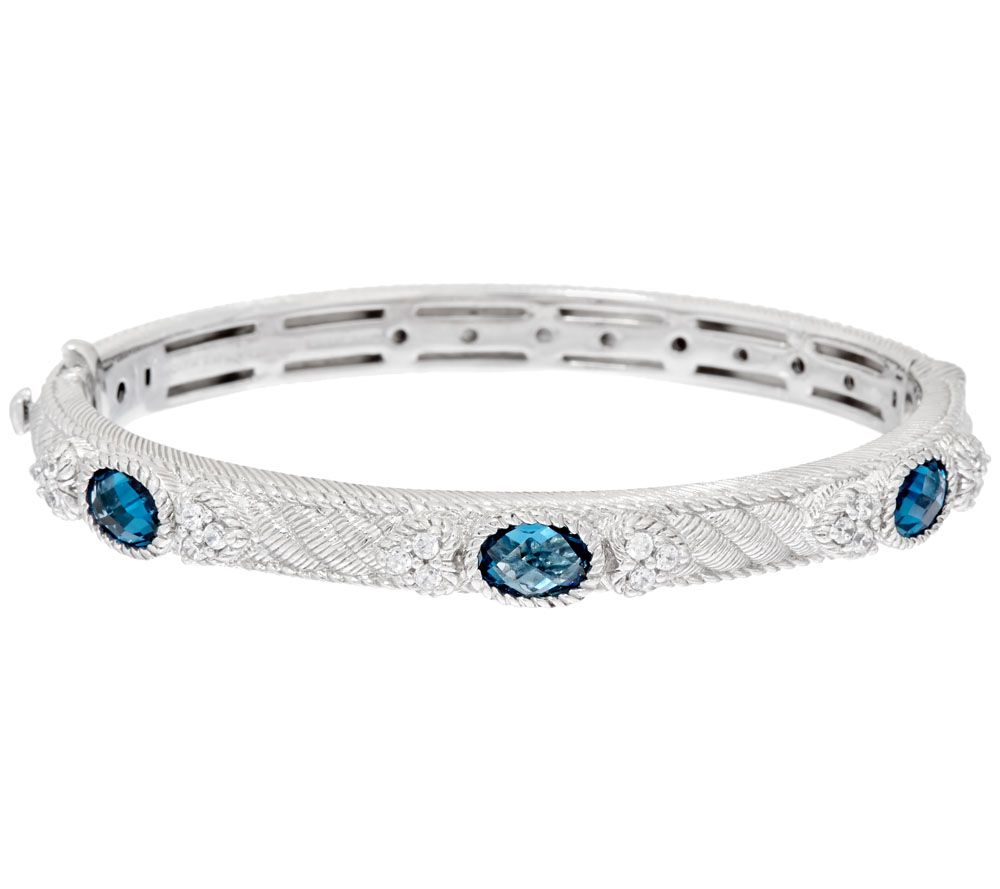 Judith Ripka Sterling Silver London Blue Topaz & Diamonique Romance Bangle Bracelet, 7"