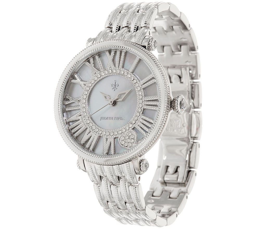 Judith Ripka Silvertone White London Watch, Large