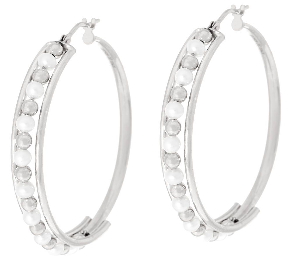 Honora Silvertone Cultured Pearl 3.0mm Round 1-1/2" Bronze Hoop Earrings