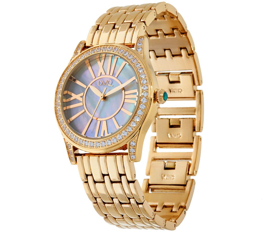 Diamonique Goldtone Panther Link Bracelet Watch, 7-3/4"